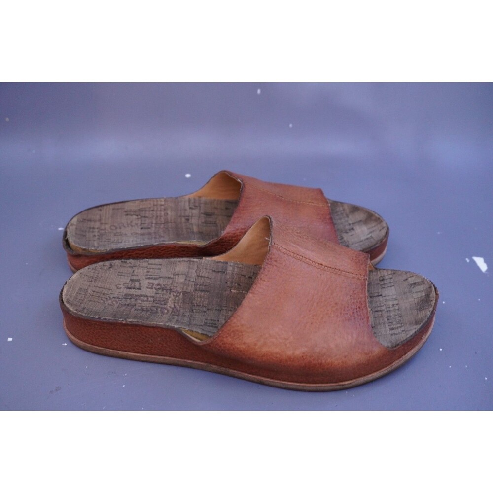 Kork-Ease Tutsi Brown Leather Slide Sandals Women's Size 7 Cork Footbed Comfort